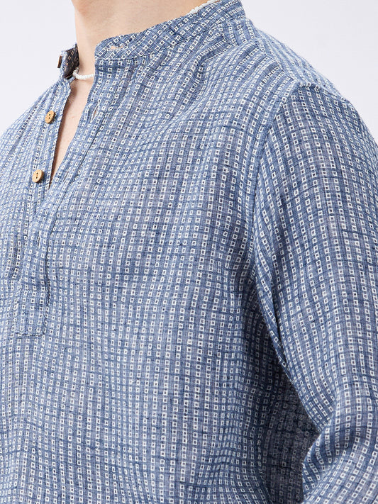 Blue Mini Square Detail Weave Kurta