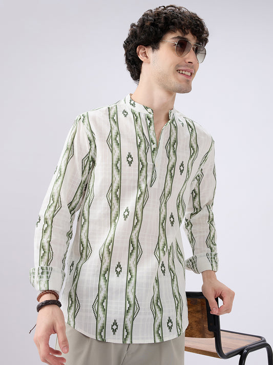 Nomad Green Motif Printed Kurta