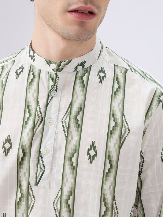 Nomad Green Motif Printed Kurta