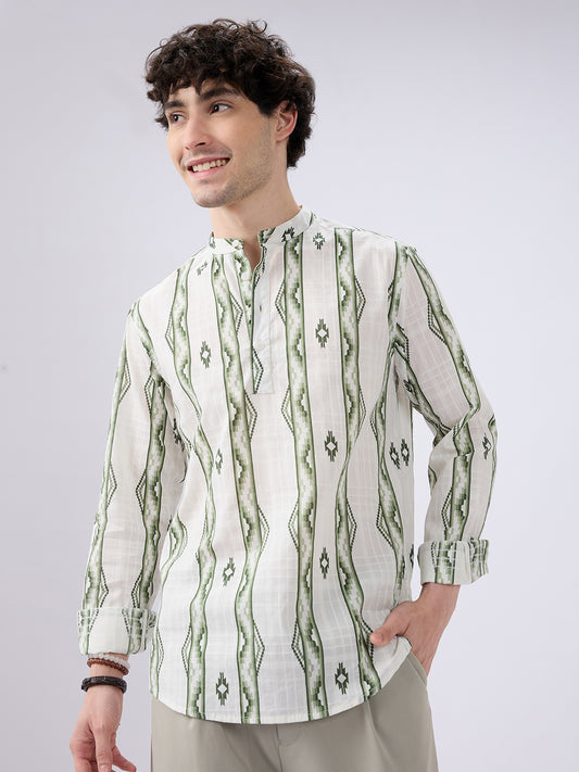 Nomad Green Motif Printed Kurta