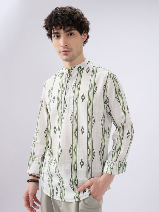 Nomad Green Motif Printed Kurta