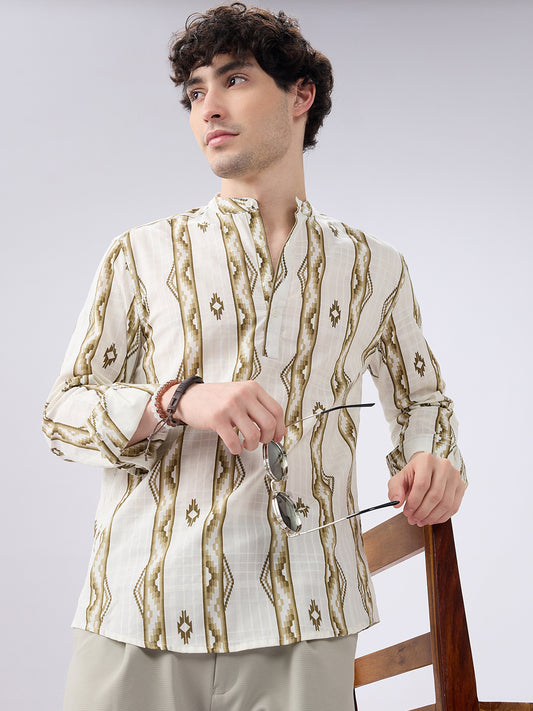 Olive Zigstone Ethno Ladderline Kurta