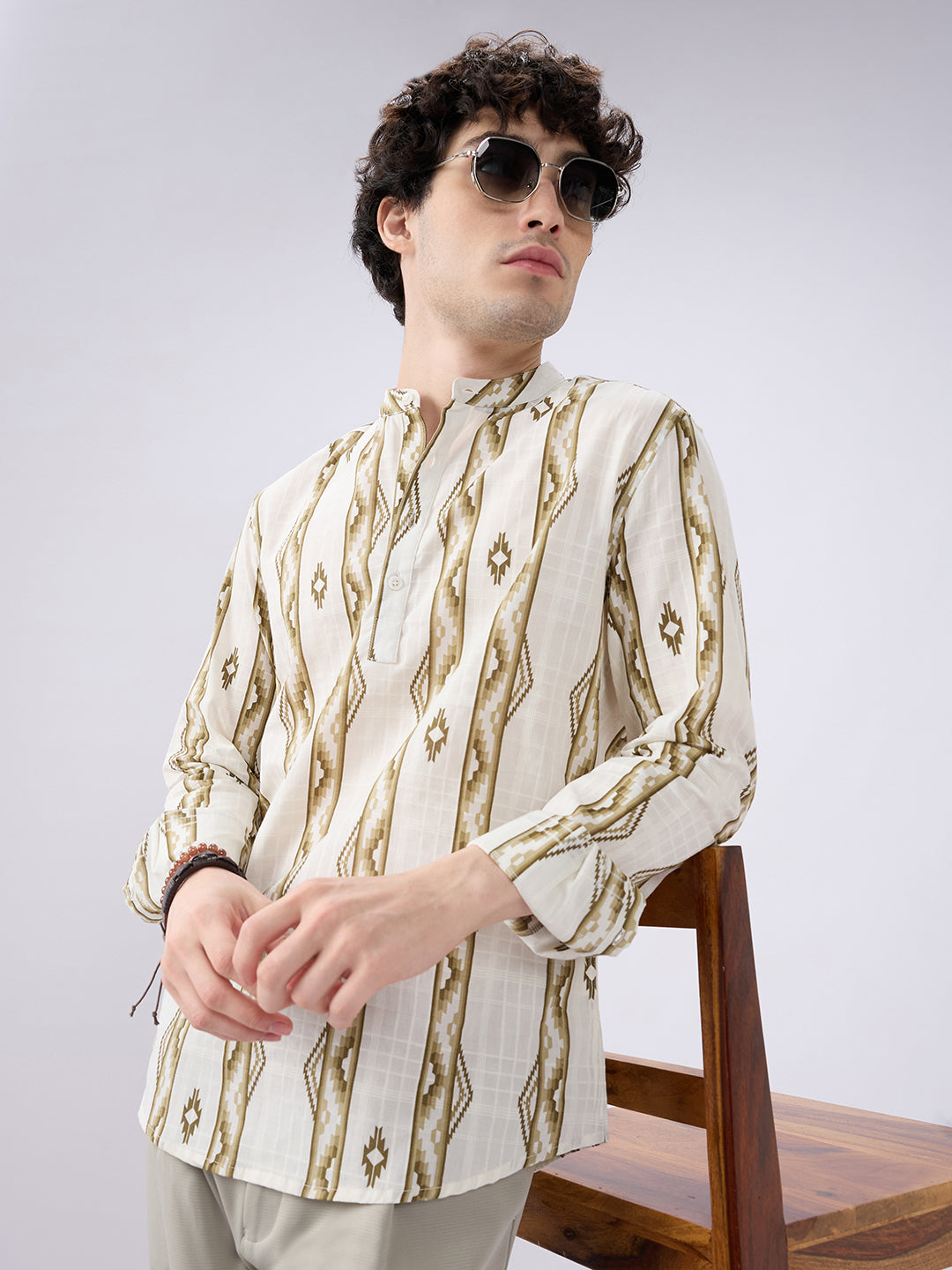 Olive Zigstone Ethno Ladderline Kurta