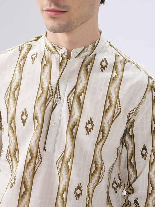 Olive Zigstone Ethno Ladderline Kurta