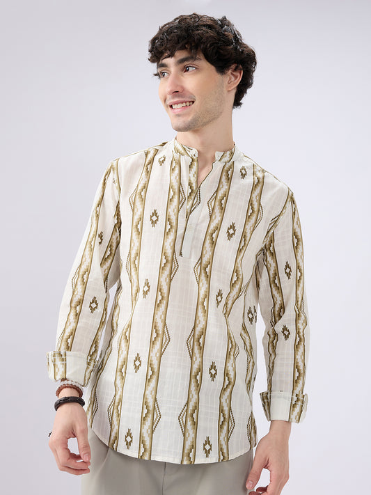 Olive Zigstone Ethno Ladderline Kurta