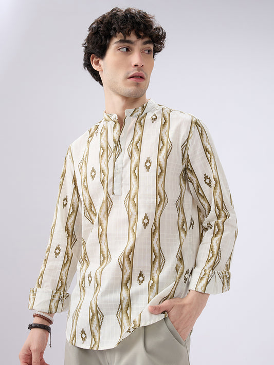 Olive Zigstone Ethno Ladderline Kurta