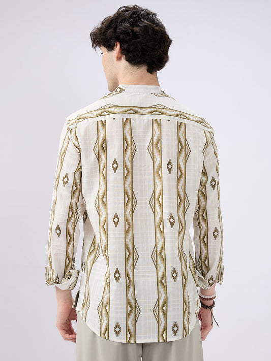 Olive Zigstone Ethno Ladderline Kurta