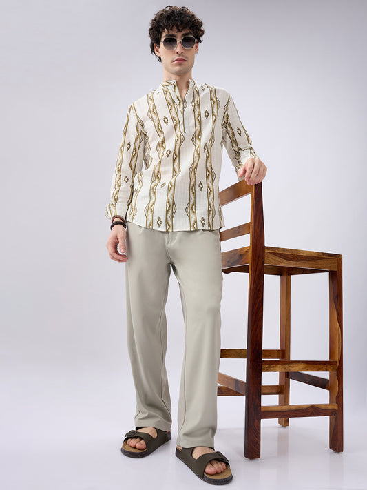 Olive Zigstone Ethno Ladderline Kurta