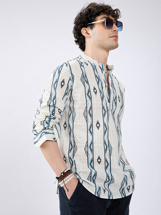 Icy Blue Chevron Flow Printed Kurta