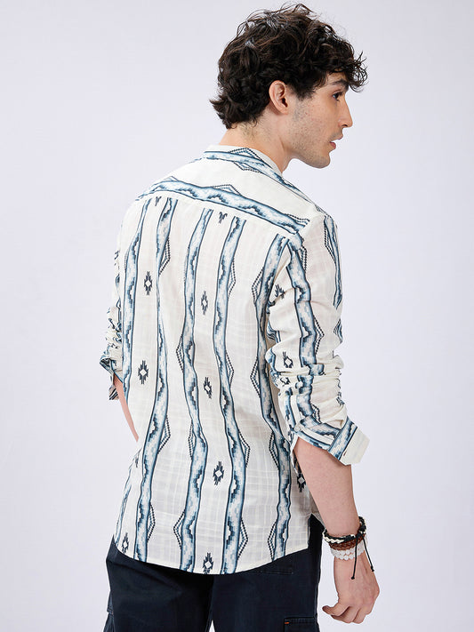 Icy Blue Chevron Flow Printed Kurta
