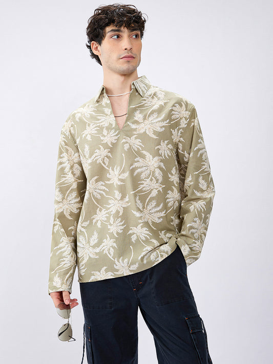 Beachy Palm Escape Oversized Polo Shirt