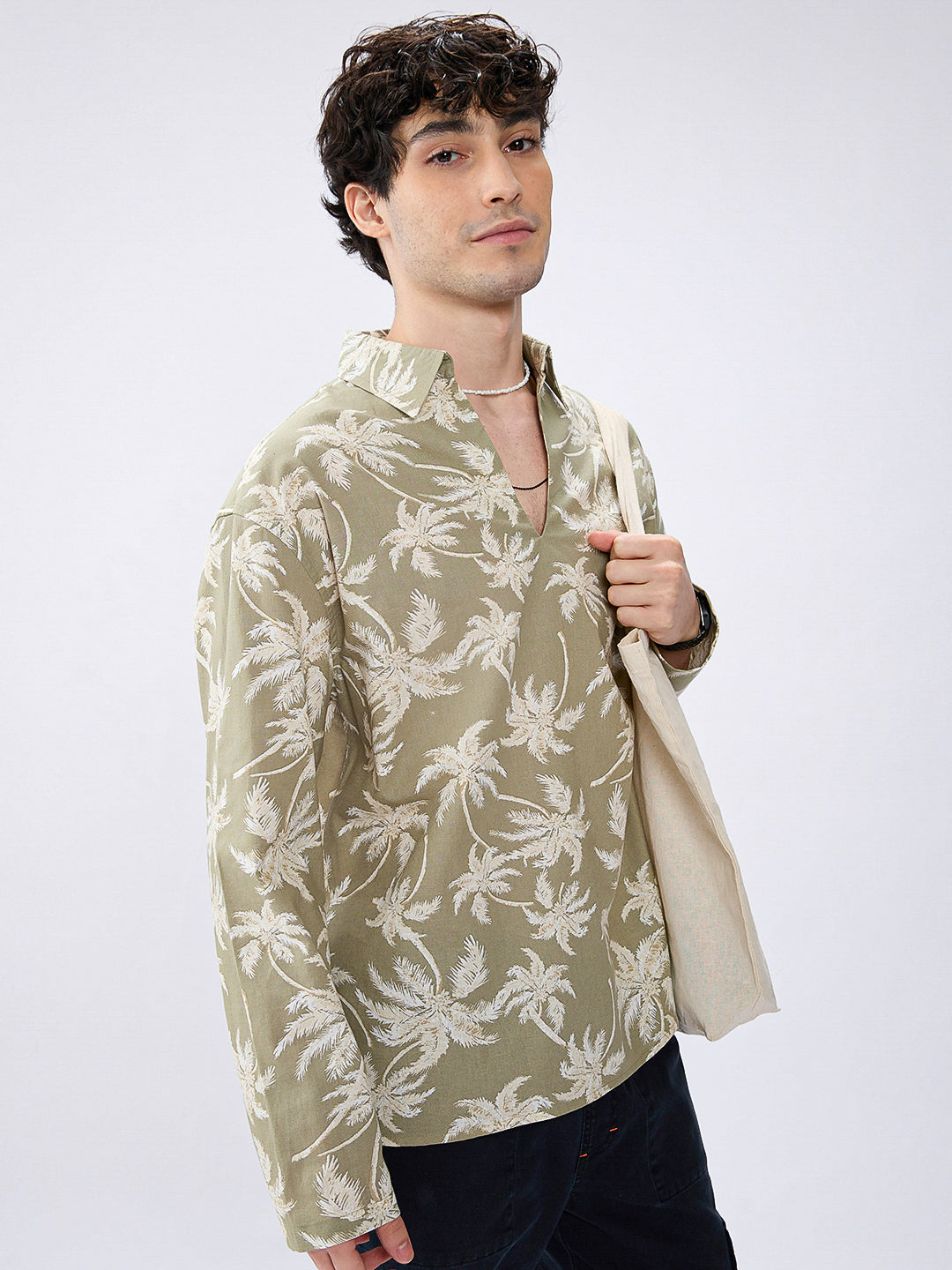 Beachy Palm Escape Oversized Polo Shirt