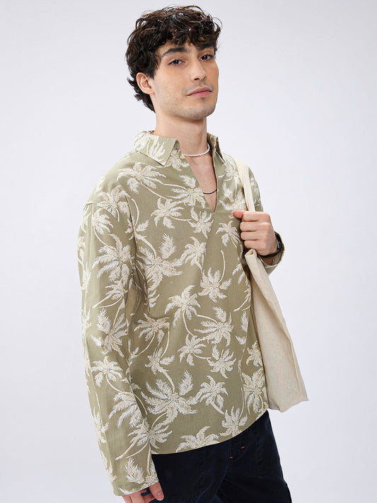 Beachy Palm Escape Oversized Polo Shirt