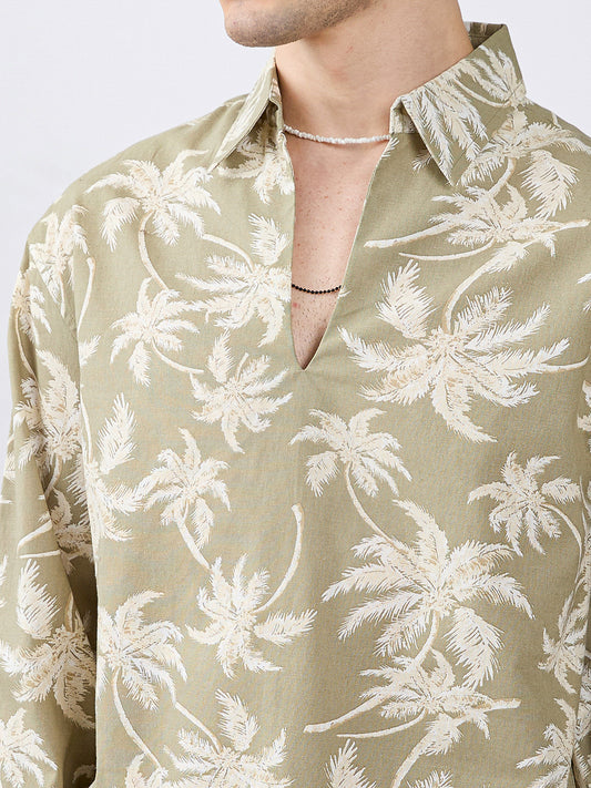 Beachy Palm Escape Oversized Polo Shirt
