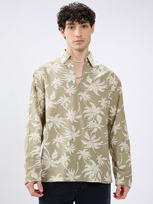 Beachy Palm Escape Oversized Polo Shirt