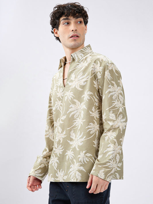 Beachy Palm Escape Oversized Polo Shirt