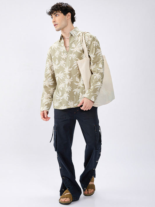 Beachy Palm Escape Oversized Polo Shirt