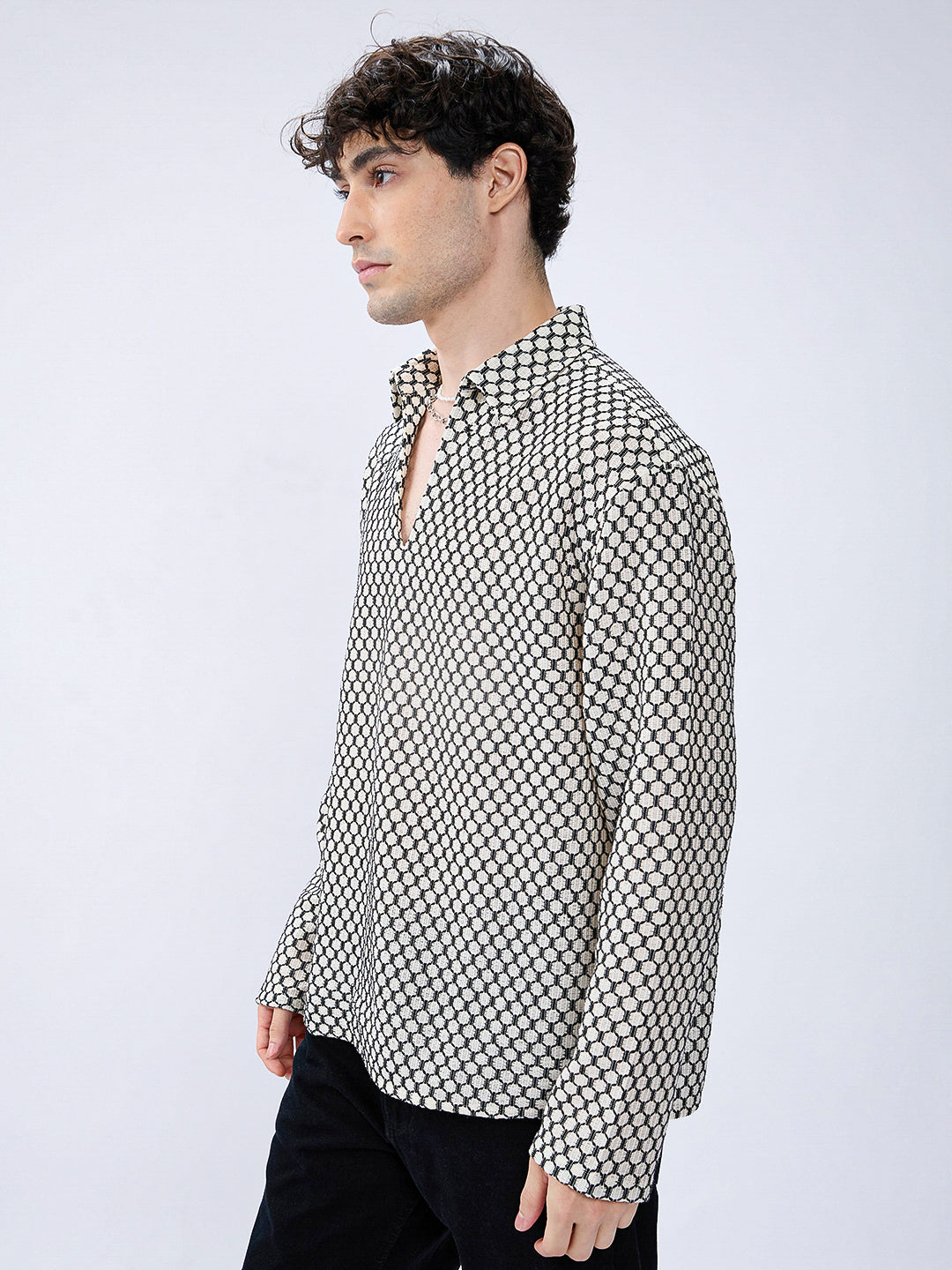 Hexcraft Twinstitch Honeyframe Mesh Oversized Polo Shirt