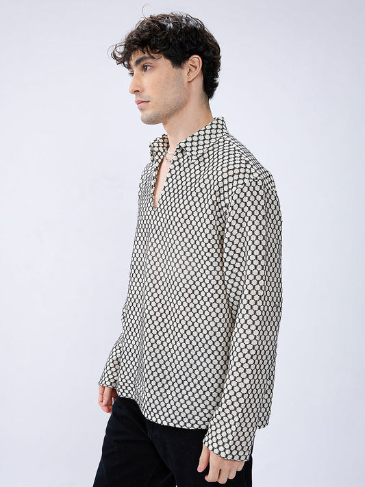 Hexcraft Twinstitch Honeyframe Mesh Oversized Polo Shirt