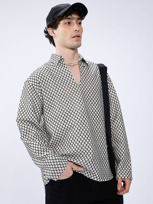 Hexcraft Twinstitch Honeyframe Mesh Oversized Polo Shirt