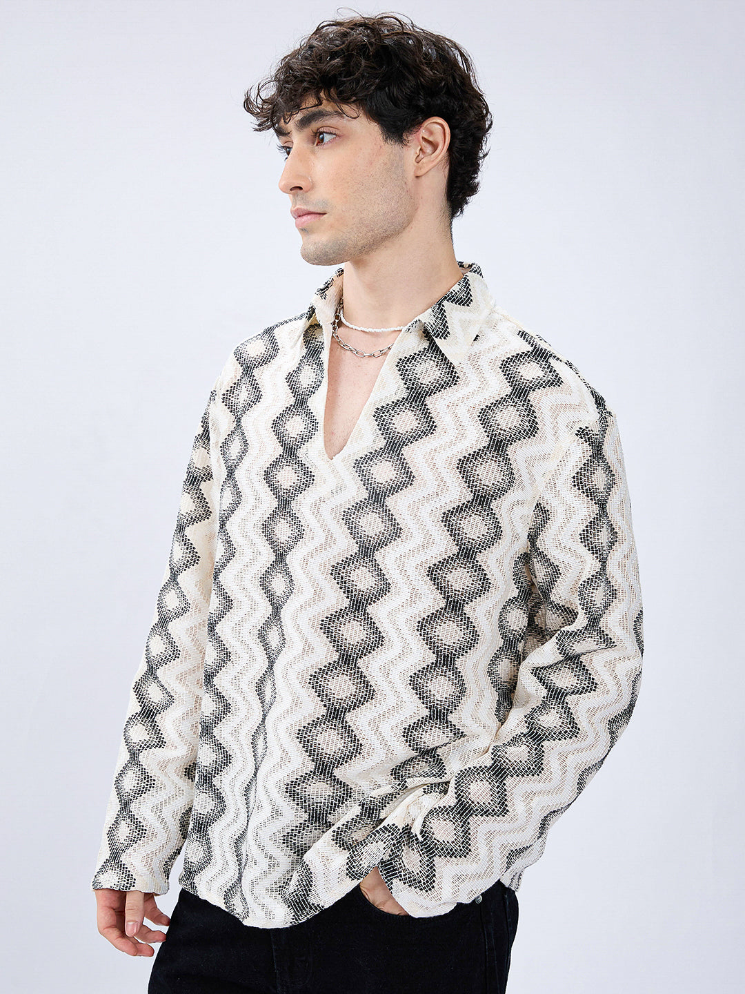 Diamond Wave Luxe Crochet Oversized Polo Shirt