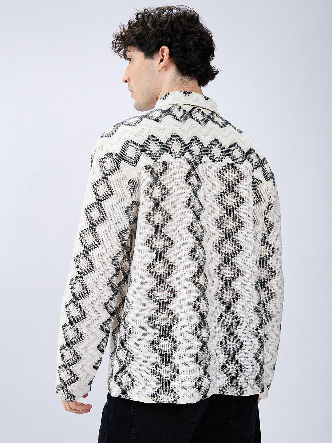 Diamond Wave Luxe Crochet Oversized Polo Shirt