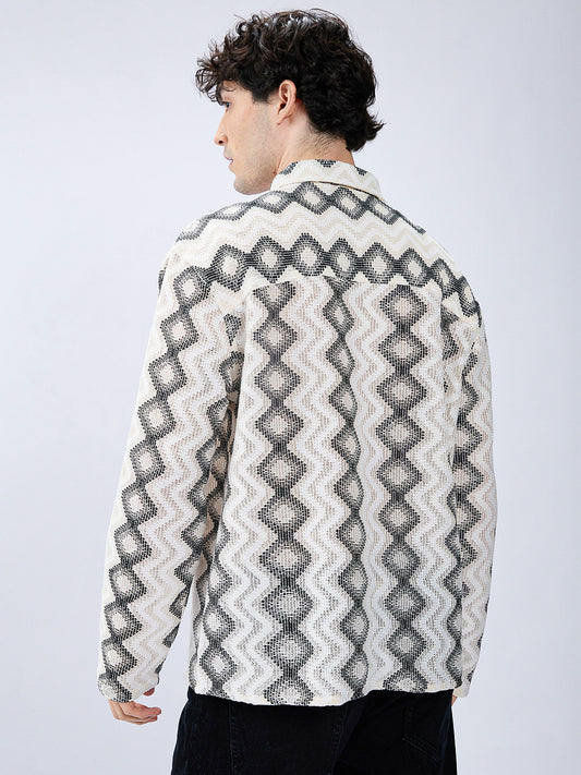 Diamond Wave Luxe Crochet Oversized Polo Shirt