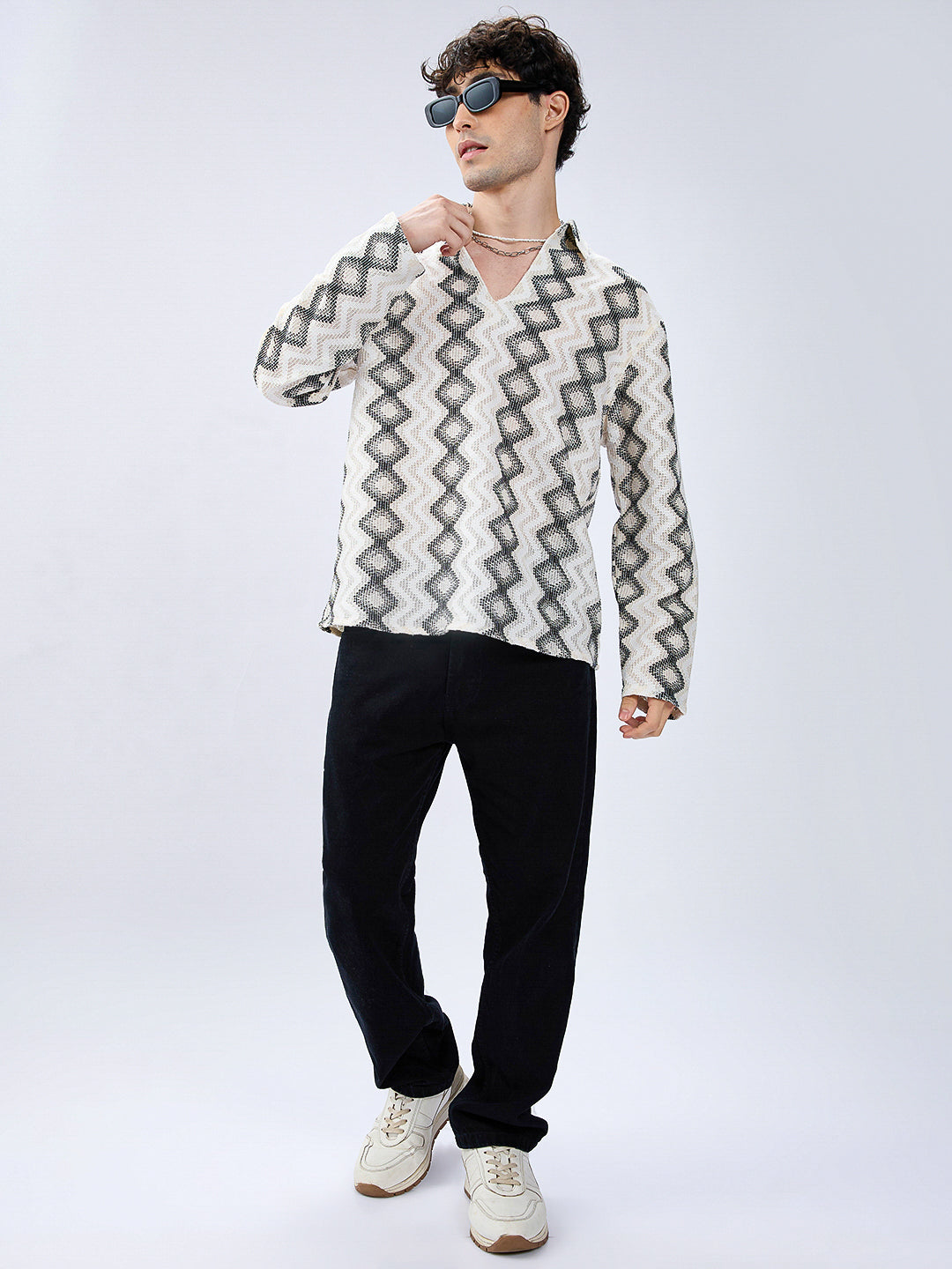 Diamond Wave Luxe Crochet Oversized Polo Shirt