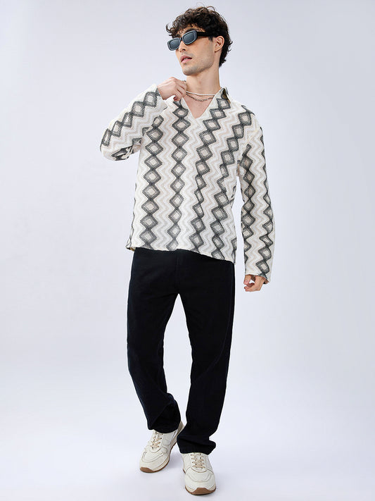 Diamond Wave Luxe Crochet Oversized Polo Shirt