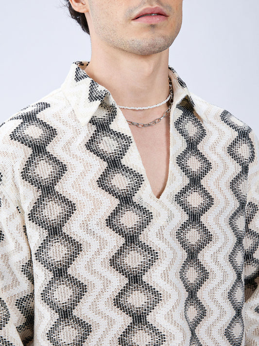 Diamond Wave Luxe Crochet Oversized Polo Shirt