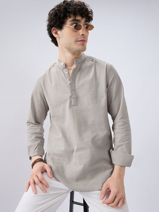 Classic Cloud Grey Seersucker Kurta