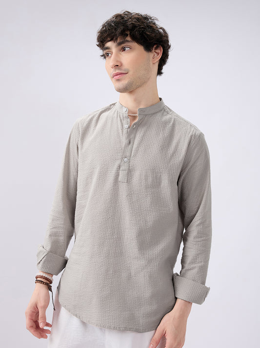 Classic Cloud Grey Seersucker Kurta