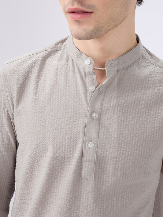 Classic Cloud Grey Seersucker Kurta