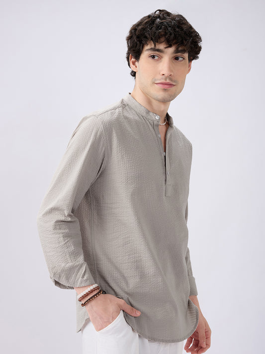 Classic Cloud Grey Seersucker Kurta