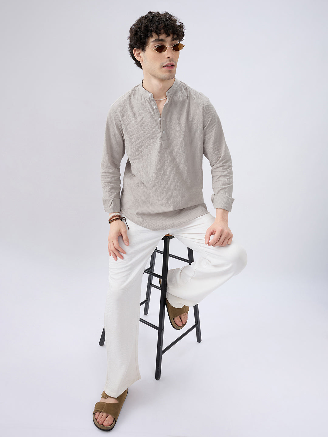 Classic Cloud Grey Seersucker Kurta