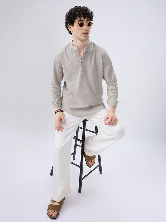 Classic Cloud Grey Seersucker Kurta