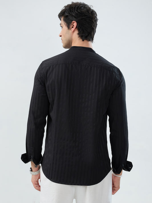 Jet Black Glossy Striped Kurta