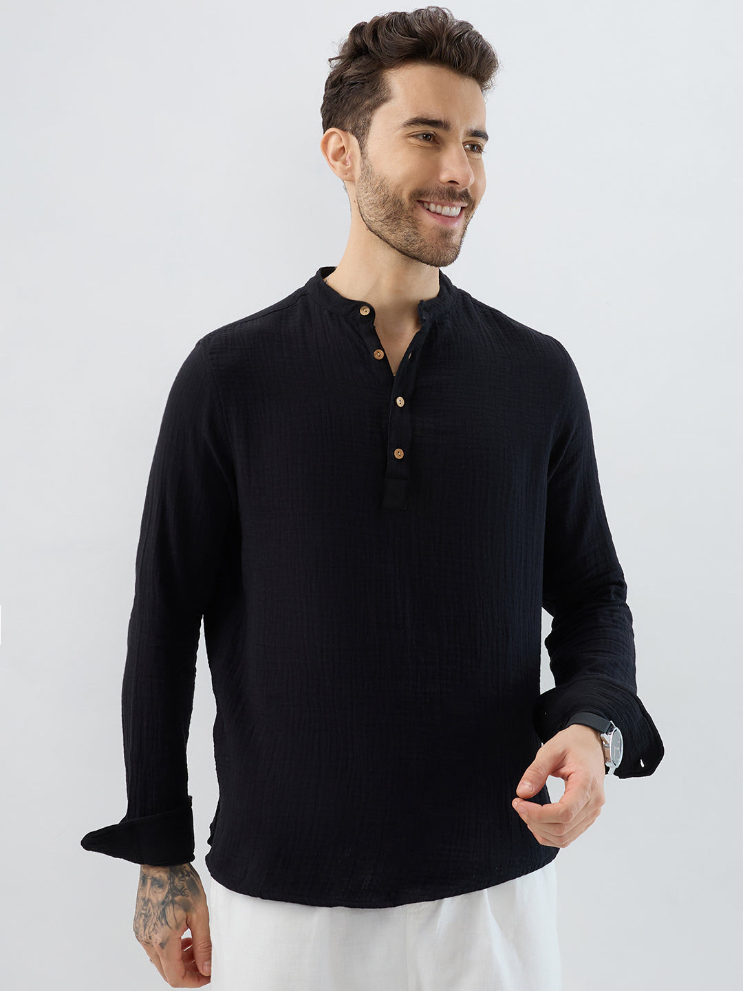 Deep Black Double Cloth Kurta