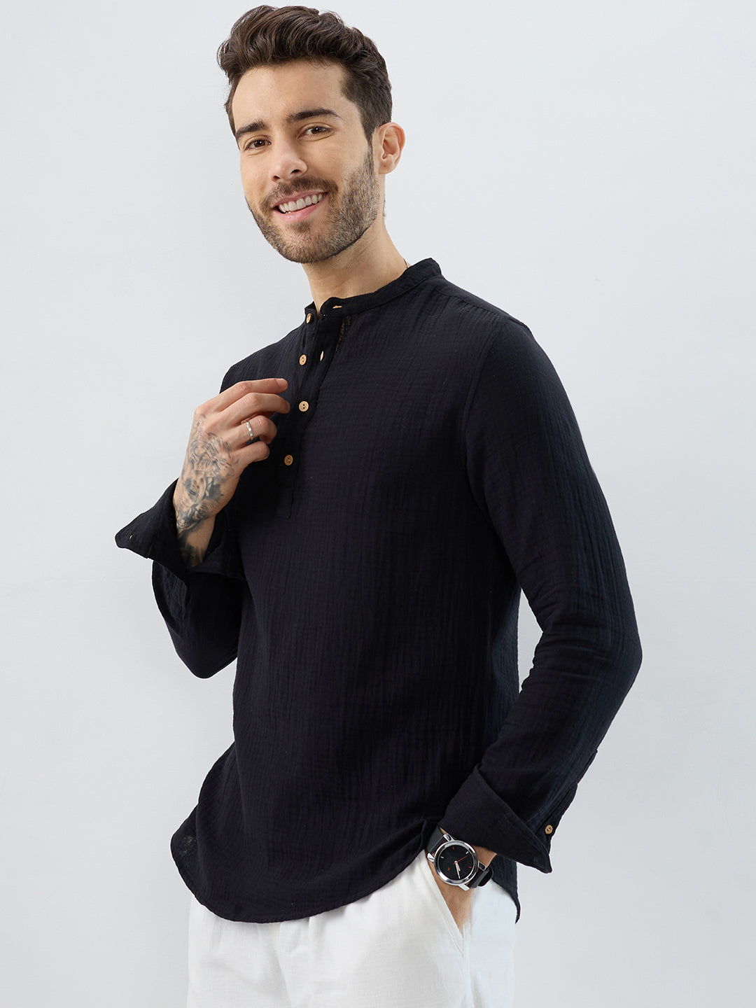 Deep Black Double Cloth Kurta