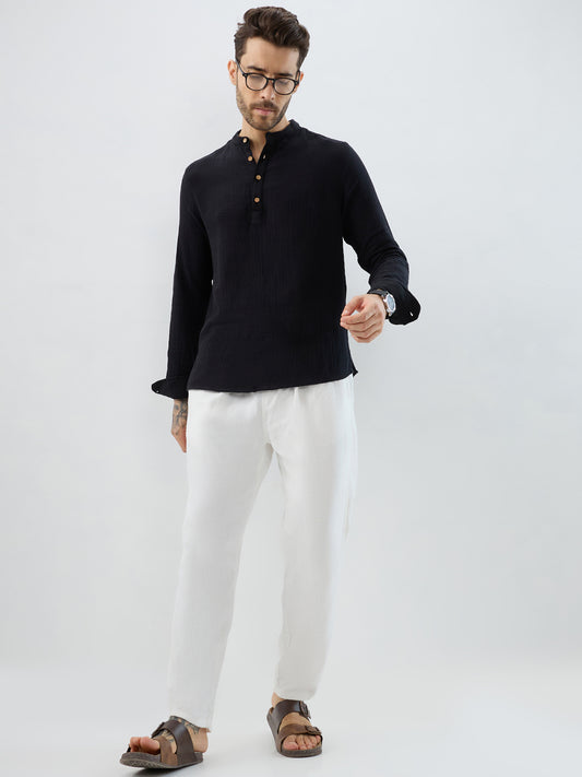 Deep Black Double Cloth Kurta