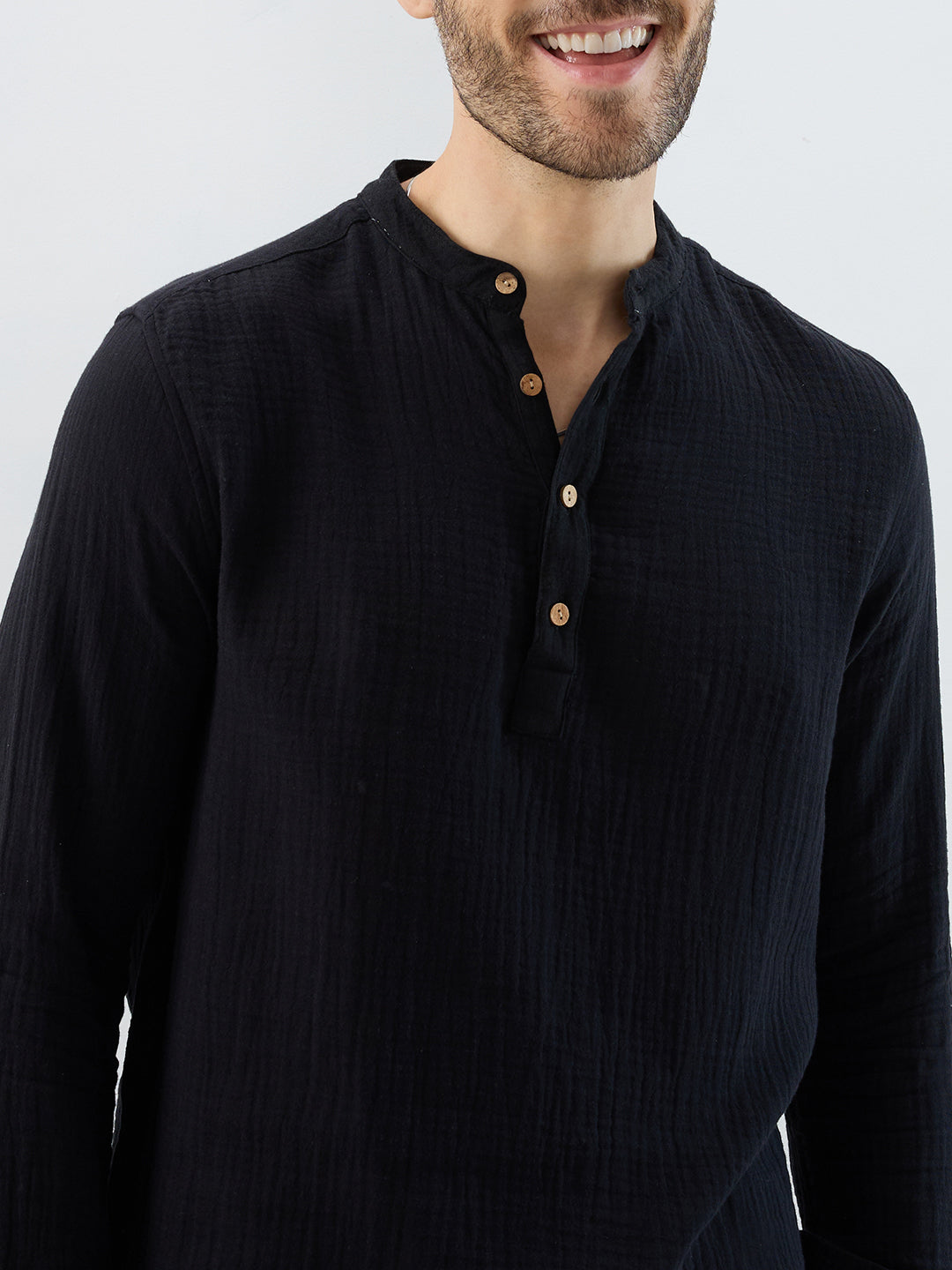 Deep Black Double Cloth Kurta