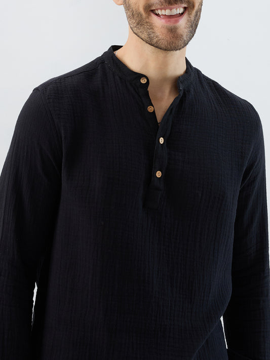 Deep Black Double Cloth Kurta