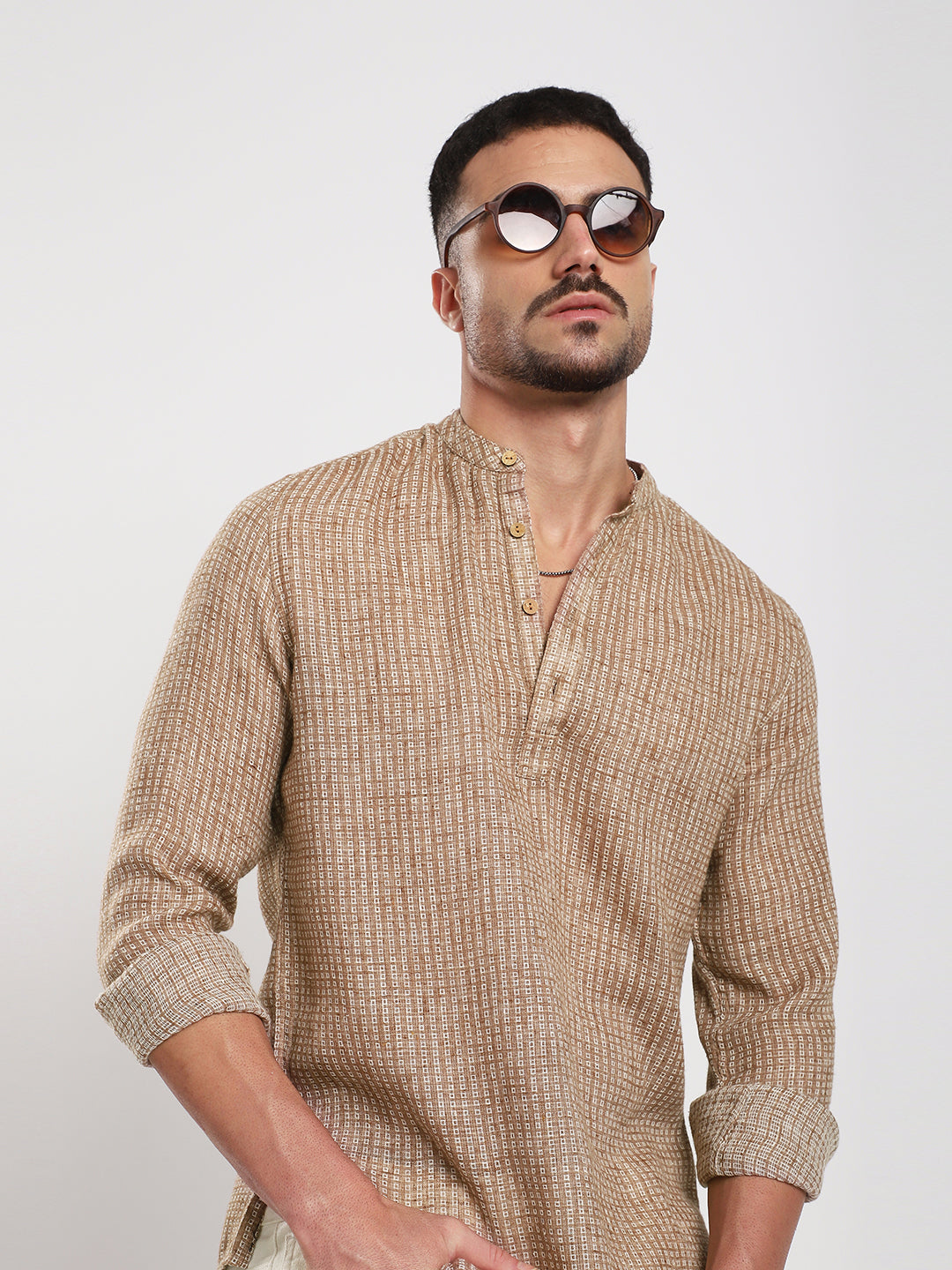 Retro Brown Mini Square Woven Kurta