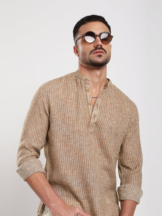 Retro Brown Mini Square Woven Kurta