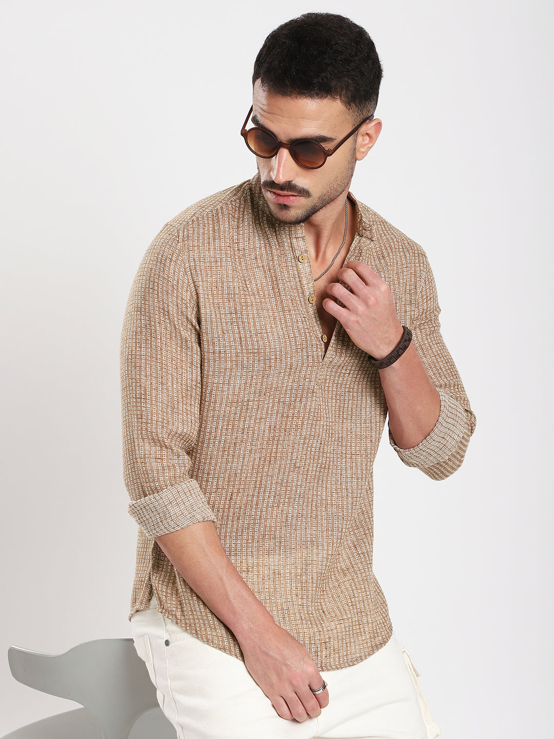 Retro Brown Mini Square Woven Kurta
