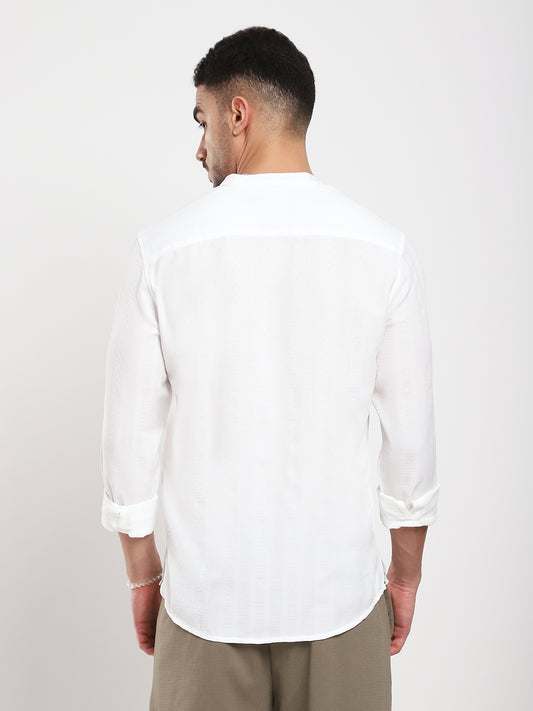 White Minimalist Jacquard Striped Kurta