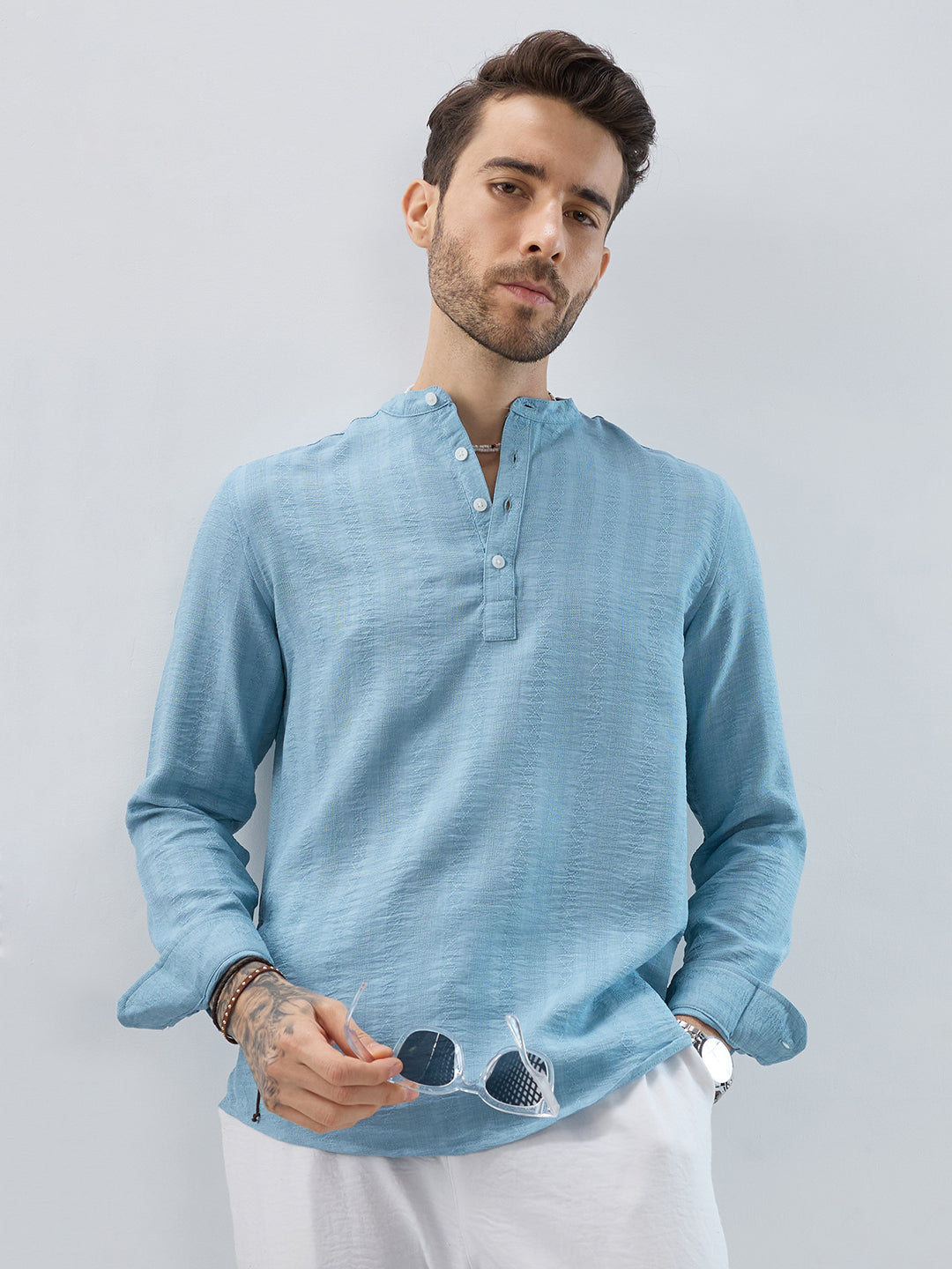 Aqua Mist Jacquard Striped Kurta