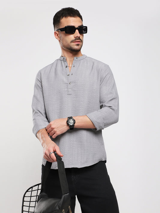 Monsoon Grey Refined Jacquard Striped Kurta