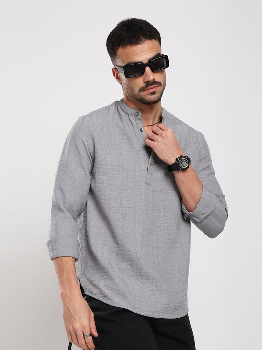 Monsoon Grey Refined Jacquard Striped Kurta