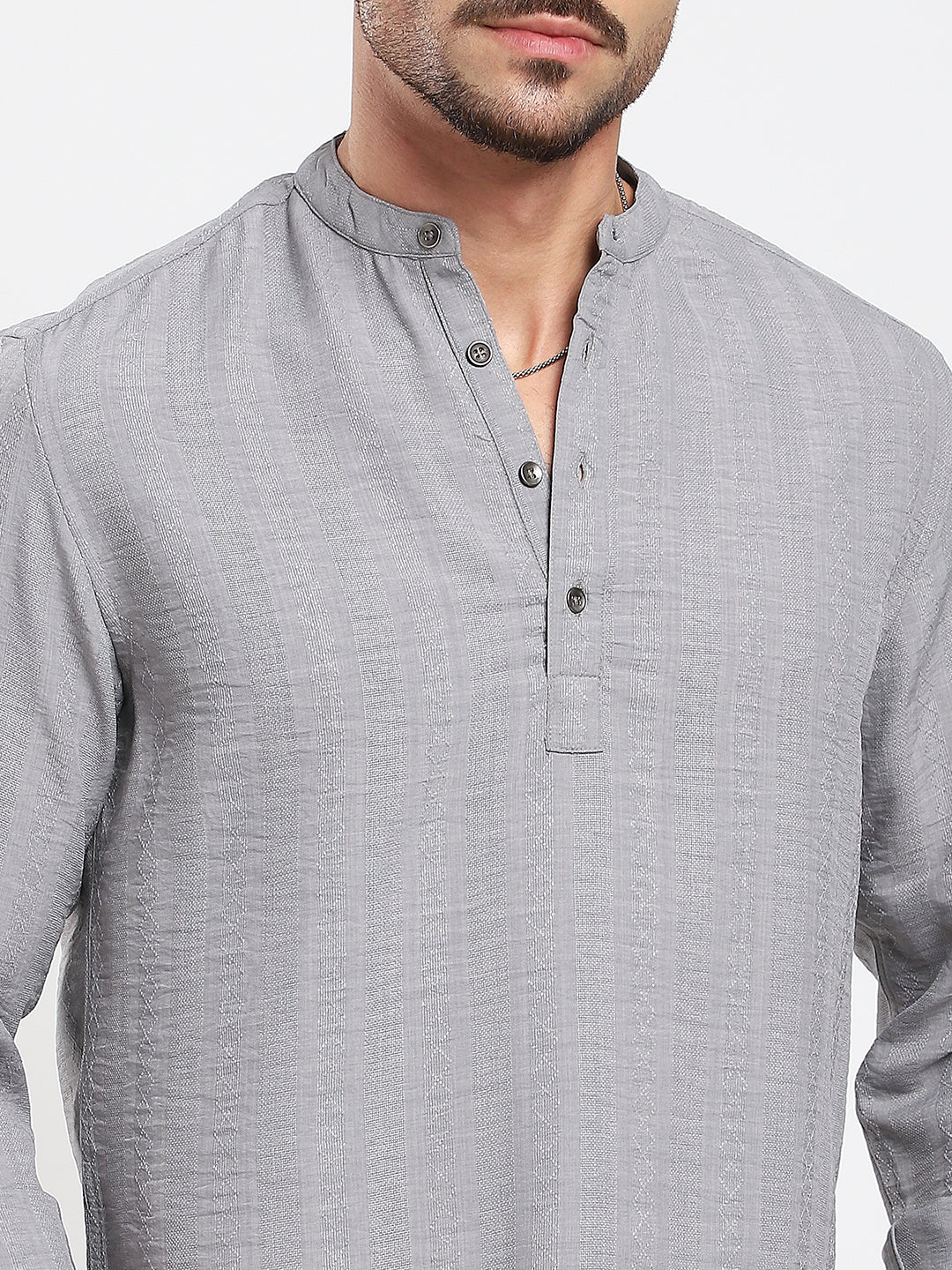 Monsoon Grey Refined Jacquard Striped Kurta